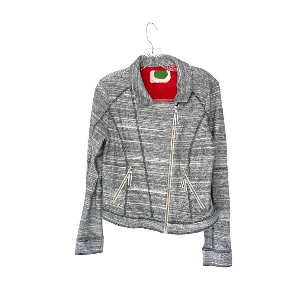 Anthropoloie Caitlin Moto Jacket Gray White Lightweight Soft Side‎ Zip Medium
